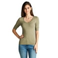 thumbnail image 1 of Essential Basic Women's Cotton Blend V Neck Tee Shirt Half Sleeves - Light Olive, S, 1 of 3