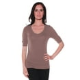 thumbnail image 1 of Essential Basic Women's Cotton Blend V Neck Tee Shirt Half Sleeves - Mocha, M, 1 of 2