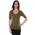 thumbnail image 1 of Essential Basic Women's Cotton Blend V Neck Tee Shirt Half Sleeves - Olive, S, 1 of 7