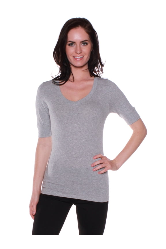 Women's Cotton Blend V Neck Tee Shirt Half Sleeves