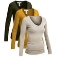 thumbnail image 1 of Essential Basic Women's Junior and Plus Size Vneck Tshirt Long Sleeves Shirt Tee, 1xl, 3pk mustard,oat,olive, 1 of 8