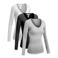 thumbnail image 1 of Essential Basic Women's Junior and Plus Size Vneck Tshirt Long Sleeves Shirt Tee, 2xl, 3Pk White, HCharcoal, Hgray, 1 of 5