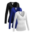 thumbnail image 1 of Essential Basic Women's Junior and Plus Size Vneck Tshirt Long Sleeves Shirt Tee, 3xl, 3Pk Black, Royal, White, 1 of 5