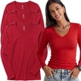 thumbnail image 1 of Essential Basic Women's Junior and Plus Size Vneck Tshirt Long Sleeves Shirt Tee, 3xl, 3pk red,red,red, 1 of 6