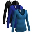 thumbnail image 1 of Essential Basic Women's Junior and Plus Size Vneck Tshirt Long Sleeves Shirt Tee, 3xl, 3pk turquoise,royal,black, 1 of 5