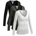 thumbnail image 1 of Essential Basic Women's Junior and Plus Size Vneck Tshirt Long Sleeves Shirt Tee, Large, 3pk white,charcoal,black, 1 of 4