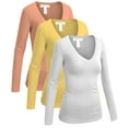 thumbnail image 1 of Essential Basic Women's Junior and Plus Size Vneck Tshirt Long Sleeves Shirt Tee, Medium, 3pk white,lightyellow,peach, 1 of 4