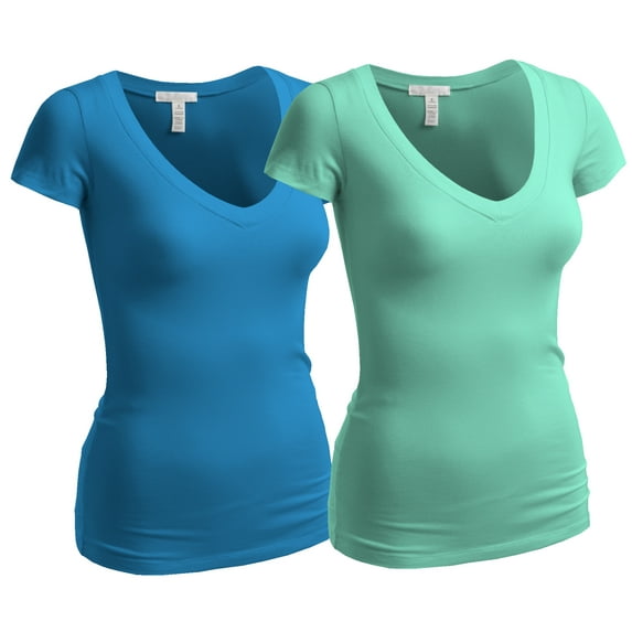 Essential Basic Women's Plain Short Sleeve T-Shirt V-Neck Top Junior & Plus Sizes