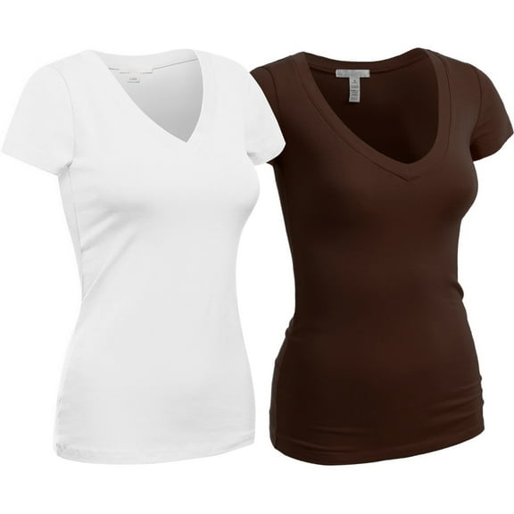 Essential Basic Women's Plain Short Sleeve T-Shirt V-Neck Top Junior & Plus Sizes