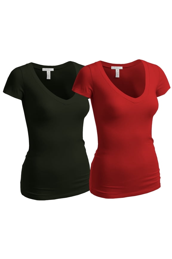 Women's Plain Short Sleeve T-Shirt V-Neck Top Junior & Plus Sizes