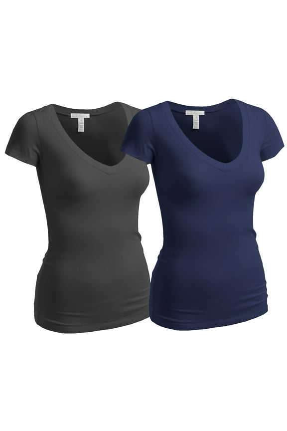 Women's Plain Short Sleeve T-Shirt V-Neck Top Junior & Plus Sizes