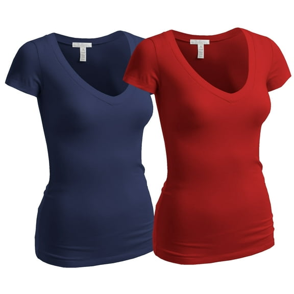 Essential Basic Women's Plain Short Sleeve T-Shirt V-Neck Top Junior & Plus Sizes
