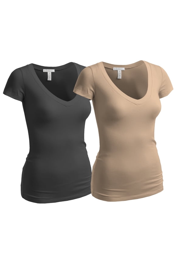 Women's Plain Short Sleeve T-Shirt V-Neck Top Junior & Plus Sizes