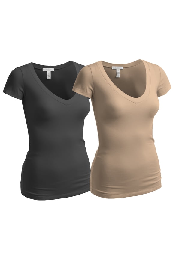 Women's Plain Short Sleeve T-Shirt V-Neck Top Junior & Plus Sizes