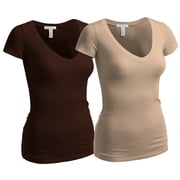 Essential Basic Womens Plain Short Sleeve T-Shirt V-Neck Top Junior & Plus Sizes