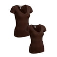 thumbnail image 1 of Essential Basic Women's Plain Short Sleeve T-Shirt V-Neck Top Junior & Plus Sizes, 1 of 2