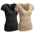 thumbnail image 1 of Essential Basic Women's Plain Short Sleeve T-Shirt V-Neck Top Junior & Plus Sizes, 1 of 3
