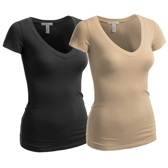 Essential Basic Women's Plain Short Sleeve T-Shirt V-Neck Top Junior & Plus Sizes