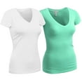 thumbnail image 1 of Essential Basic Women's Plain Short Sleeve T-Shirt V-Neck Top Junior & Plus Sizes, 1 of 3