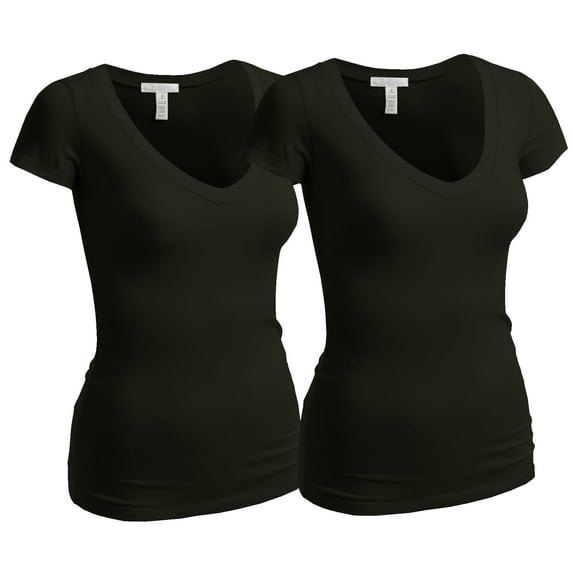 Essential Basic Women's Plain Short Sleeve T-Shirt V-Neck Top Junior & Plus Sizes