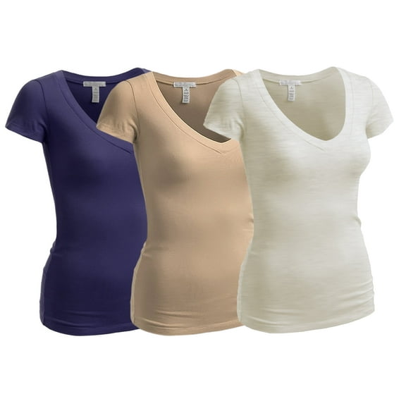 Essential Basic Women's Plain Short Sleeve T-Shirt V-Neck Top Plus Sizes