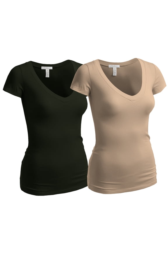 Women's Plain Short Sleeve T-Shirt V-Neck Top Junior & Plus Sizes