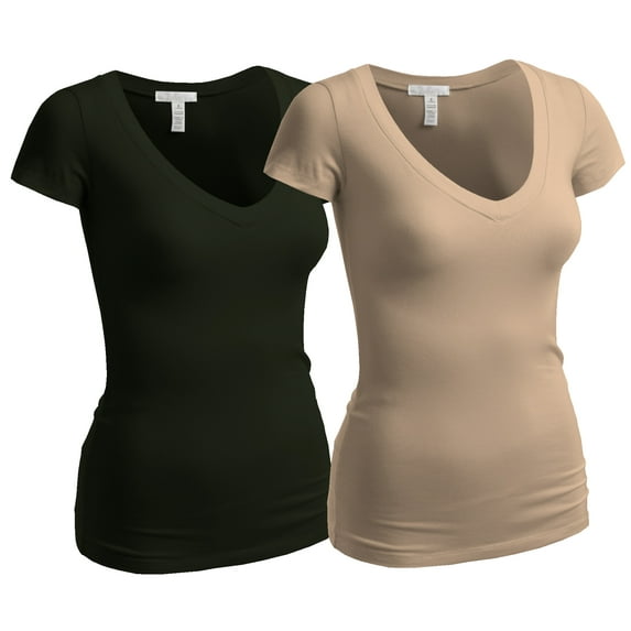 Essential Basic Women's Plain Short Sleeve T-Shirt V-Neck Top Junior & Plus Sizes