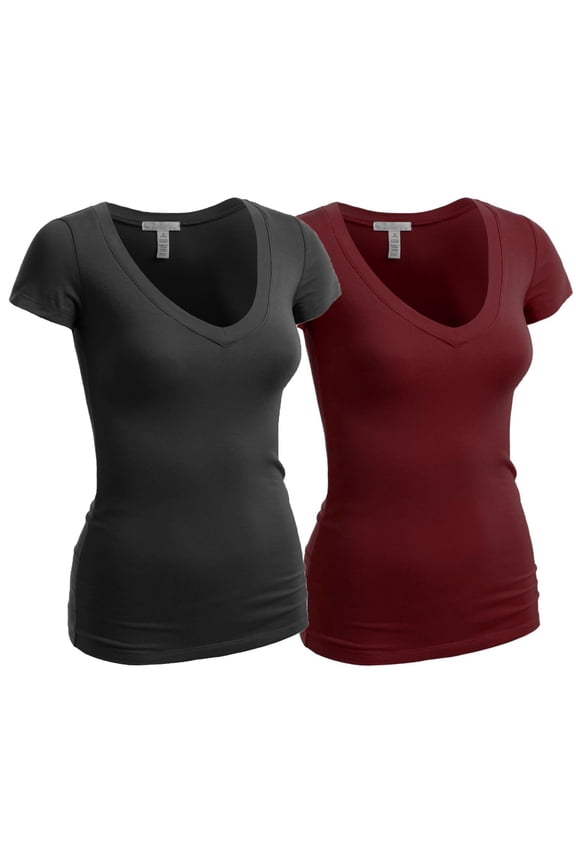 Women's Plain Short Sleeve T-Shirt V-Neck Top Junior & Plus Sizes
