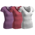 thumbnail image 1 of Essential Basic Women's Plain Short Sleeve T-Shirt V-Neck Top Junior & Plus Sizes, 1 of 4