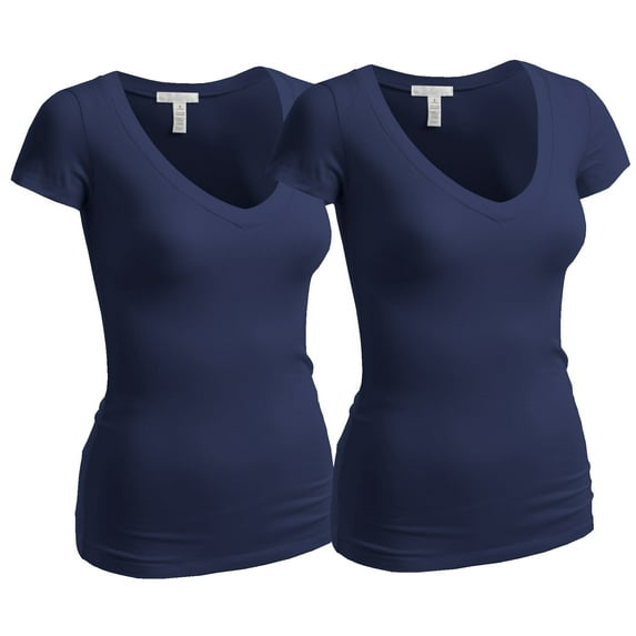 Essential Basic Women's Plain Short Sleeve T-Shirt V-Neck Top Junior & Plus Sizes