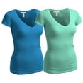 thumbnail image 1 of Essential Basic Women's Plain Short Sleeve T-Shirt V-Neck Top Junior & Plus Sizes, 1 of 3