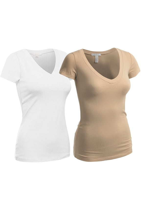 Women's Plain Short Sleeve T-Shirt V-Neck Top Junior & Plus Sizes