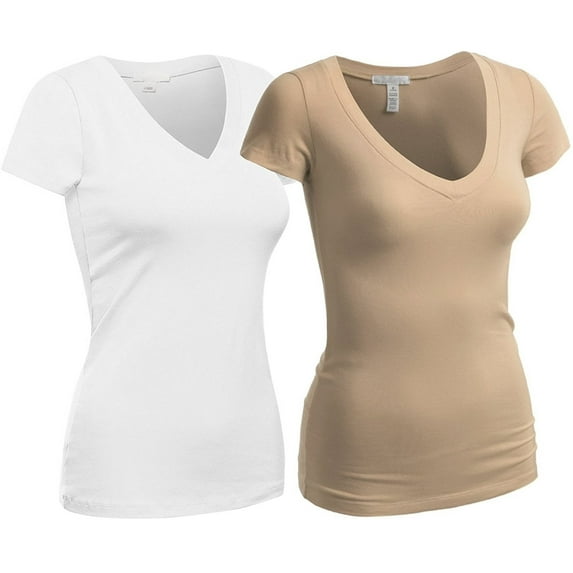Essential Basic Women's Plain Short Sleeve T-Shirt V-Neck Top Junior & Plus Sizes