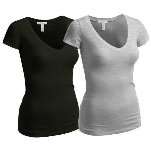 Essential Basic Women's Plain Short Sleeve T-Shirt V-Neck Top Junior & Plus Sizes
