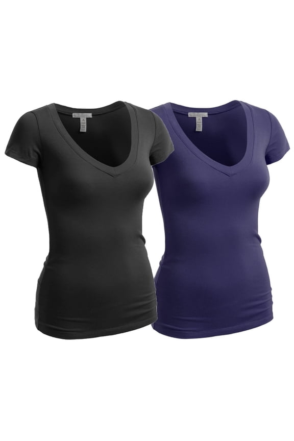Women's Plain Short Sleeve T-Shirt V-Neck Top Junior & Plus Sizes