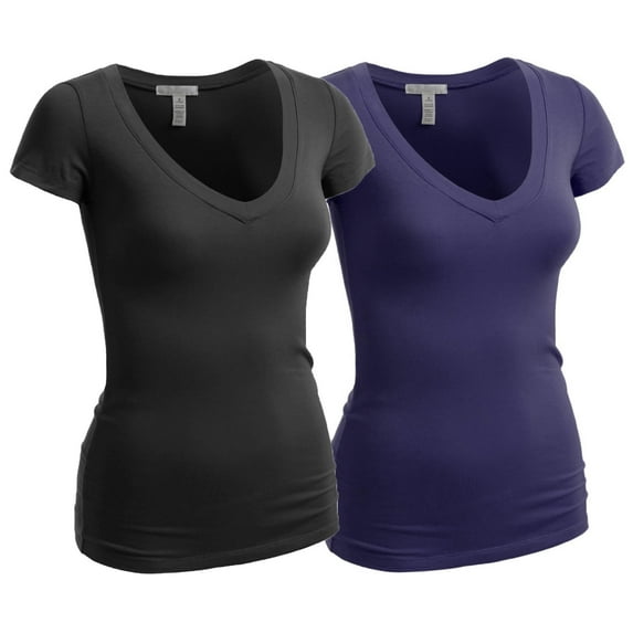 Essential Basic Women's Plain Short Sleeve T-Shirt V-Neck Top Junior & Plus Sizes