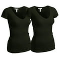 thumbnail image 1 of Essential Basic Women's Plain Short Sleeve V Neck T Shirts - 2Pk - Olive, 2Pk - Olive, 3XL, 1 of 2
