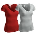 thumbnail image 1 of Essential Basic Women's Plain Short Sleeve V Neck T Shirts - 2Pk - Red, H Gray, L, 1 of 3