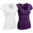 thumbnail image 1 of Essential Basic Women's Plain Short Sleeve V Neck T Shirts - 2Pk - Wht, Purple, 2XL, 1 of 3