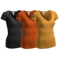 thumbnail image 1 of Essential Basic Women's Plain Short Sleeve V Neck T Shirts - 3Pk - G Mustard, S Orange, Blk, S, 1 of 4