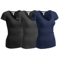thumbnail image 1 of Essential Basic Women's Plain Short Sleeve V Neck T Shirts - 3Pk - True Navy, Chrc, Blk, 1XL, 1 of 4