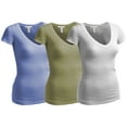 thumbnail image 1 of Essential Basic Women's Plain Short Sleeve V Neck T Shirts - 3Pk - Wht, L Olive, P Blue, M, 1 of 4