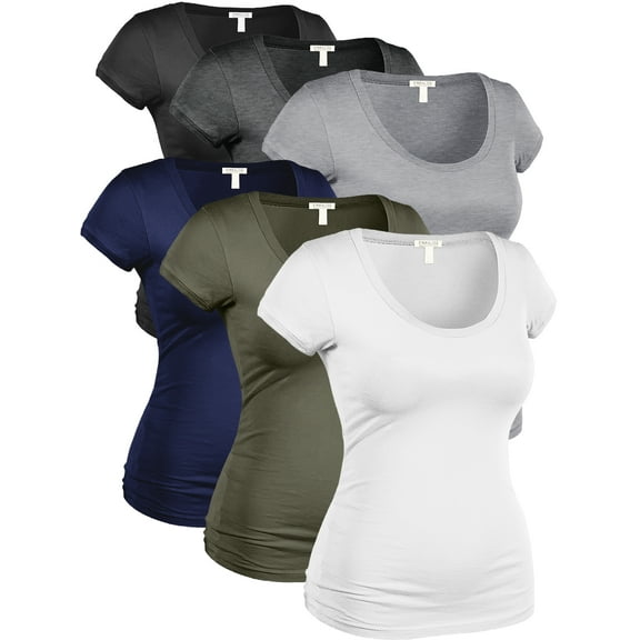 Essential Basic Women's Plus Classic Short Sleeve Scoop Neck 6 Pack Tshirts, Blk HChar HGry Navy Olv Wht, 3XL