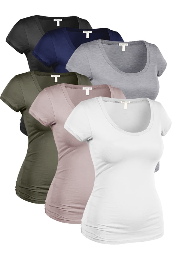 Women's Plus Classic Short Sleeve Scoop Neck 6 Pack Tshirts, Blk Nav HGry Olv CocTaupe Wht, XL