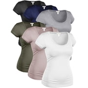 Essential Basic Womens Plus Classic Short Sleeve Scoop Neck 6 Pack Tshirts, Blk Nav HGry Olv CocTaupe Wht, XL