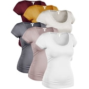Essential Basic Women's Plus Classic Short Sleeve Scoop Neck 6 Pack Tshirts, Burg Mustd Oat Charc CocTaupe Wht, 3XL