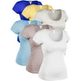 thumbnail image 1 of Essential Basic Women's Plus Classic Short Sleeve Scoop Neck 6 Pack Tshirts, Ryl LtYlw Oat AiryBlu CocTaupe Wht, 2XL, 1 of 5