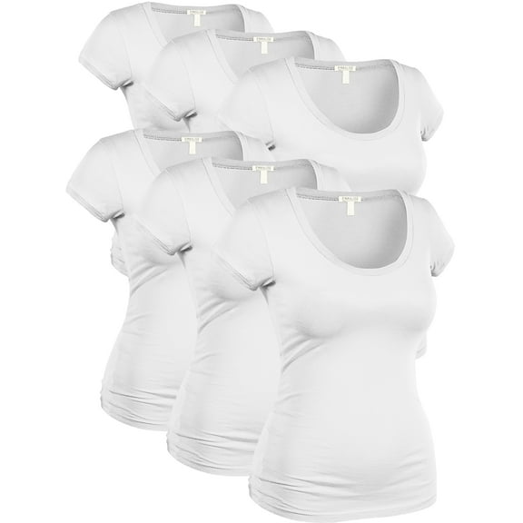 Essential Basic Women's Plus Classic Short Sleeve Scoop Neck 6 Pack Tshirts, White, XL