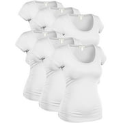 Essential Basic Womens Plus Classic Short Sleeve Scoop Neck 6 Pack Tshirts, White, XL