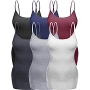 Essential Basic Womens Plus Size Casual Long Camisole Top with Adjustable Strap 6 Pack, Blk Navy Burg HthCharc Hgry White, 2XL